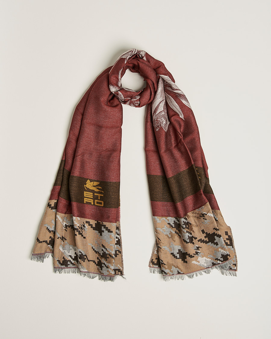 Mies | Etro Houndstooth Jacquard Scarf Burgundy/Brown | Etro | Houndstooth Jacquard Scarf Burgundy/Brown