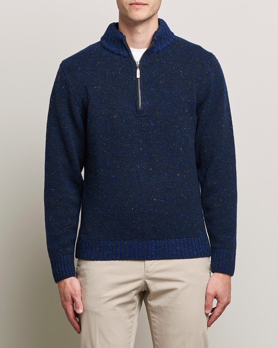 Mies | Puserot | Inis Meáin | Wool/Cashmere Half Zip Navy
