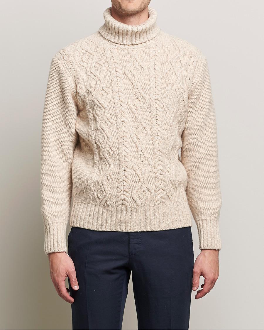 Mies | Puserot | Inis Meáin | Wool/Cashmere Aran Turtleneck Beige