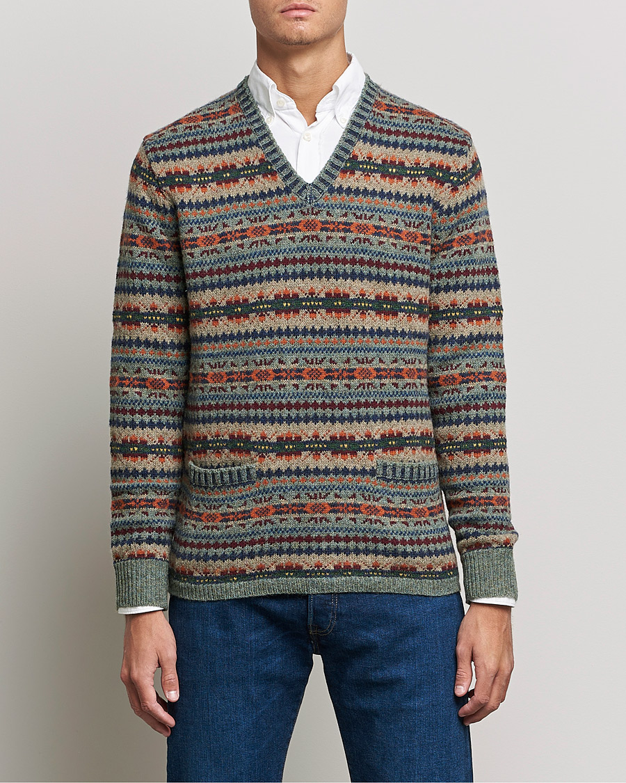 Mies | Jouluneuleet | Polo Ralph Lauren | Wool Fairisle V-Neck Pullover Green Multi
