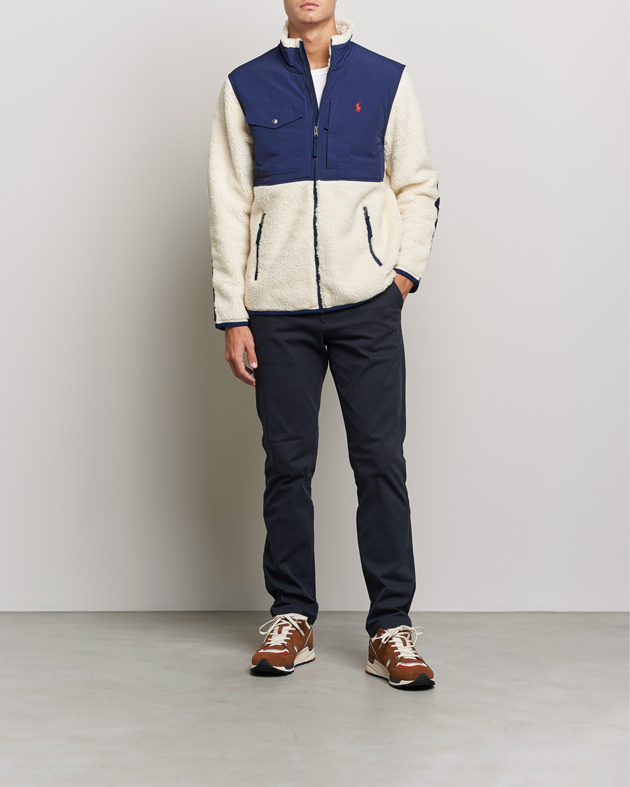 Mies | Preppy Authentic | Polo Ralph Lauren | Bonded Sherpa Full Zip Sweater Creme/Navy