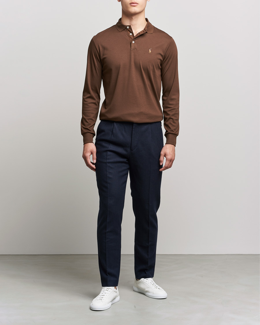 Mies | Puserot | Polo Ralph Lauren | Luxury Pima Cotton Long Sleeve Polo American Brown