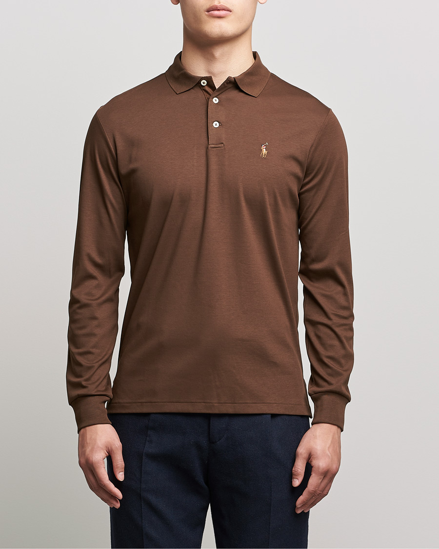 Mies | Preppy Authentic | Polo Ralph Lauren | Luxury Pima Cotton Long Sleeve Polo American Brown