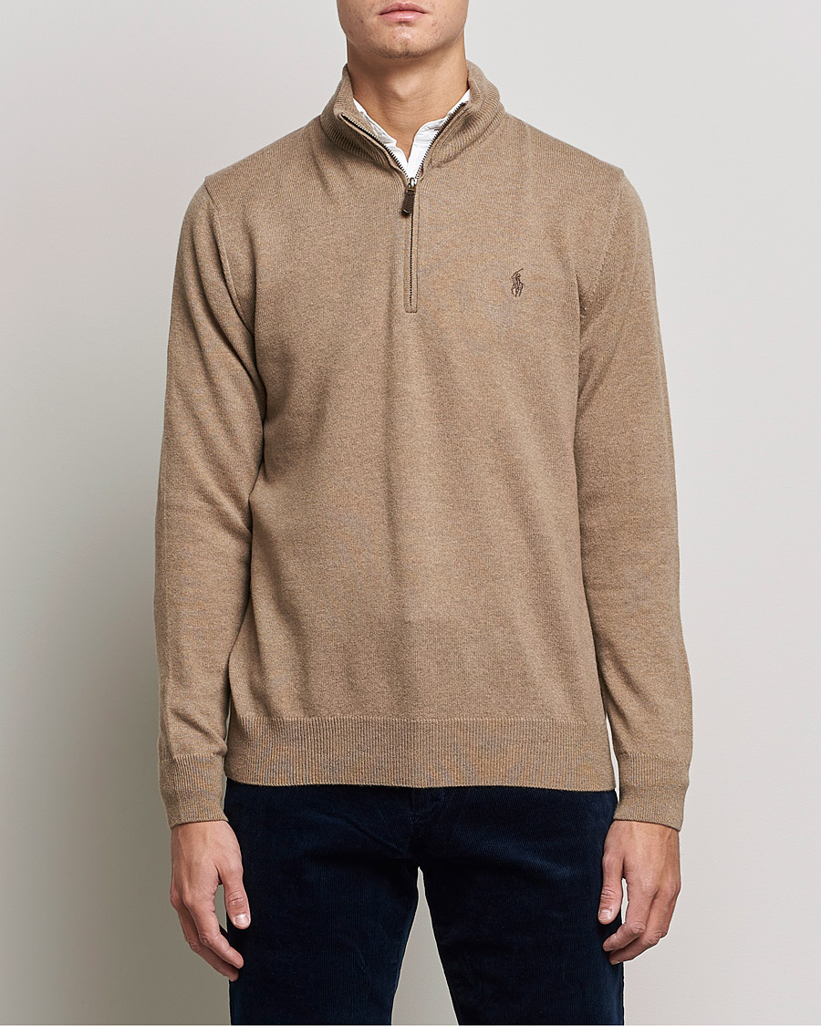 Mies | Puserot | Polo Ralph Lauren | Merino Half Zip Sweater Honey Brown Heather