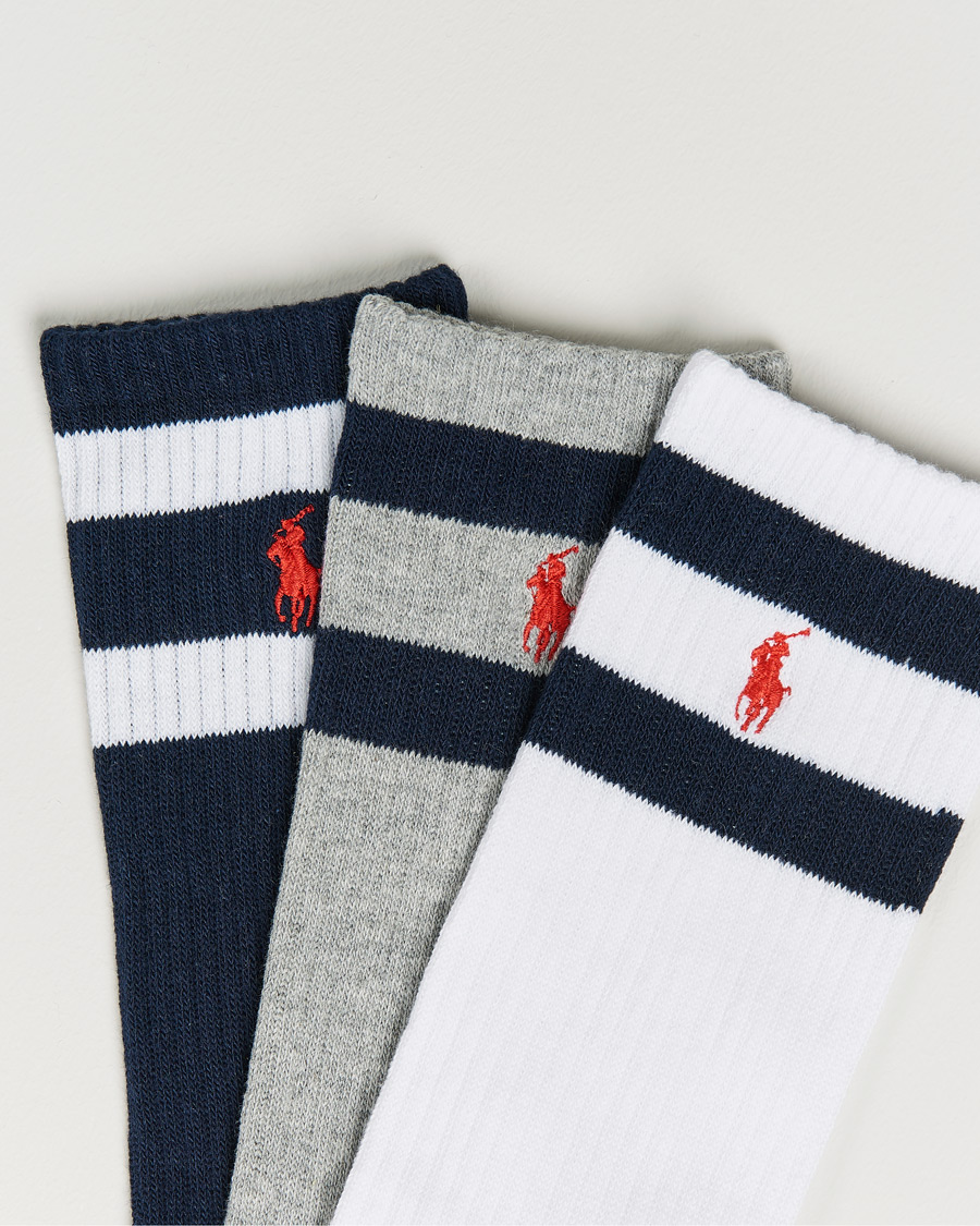 Mies | Alusvaatteet | Polo Ralph Lauren | 3-Pack Sport Striped Socks White/Grey/Navy