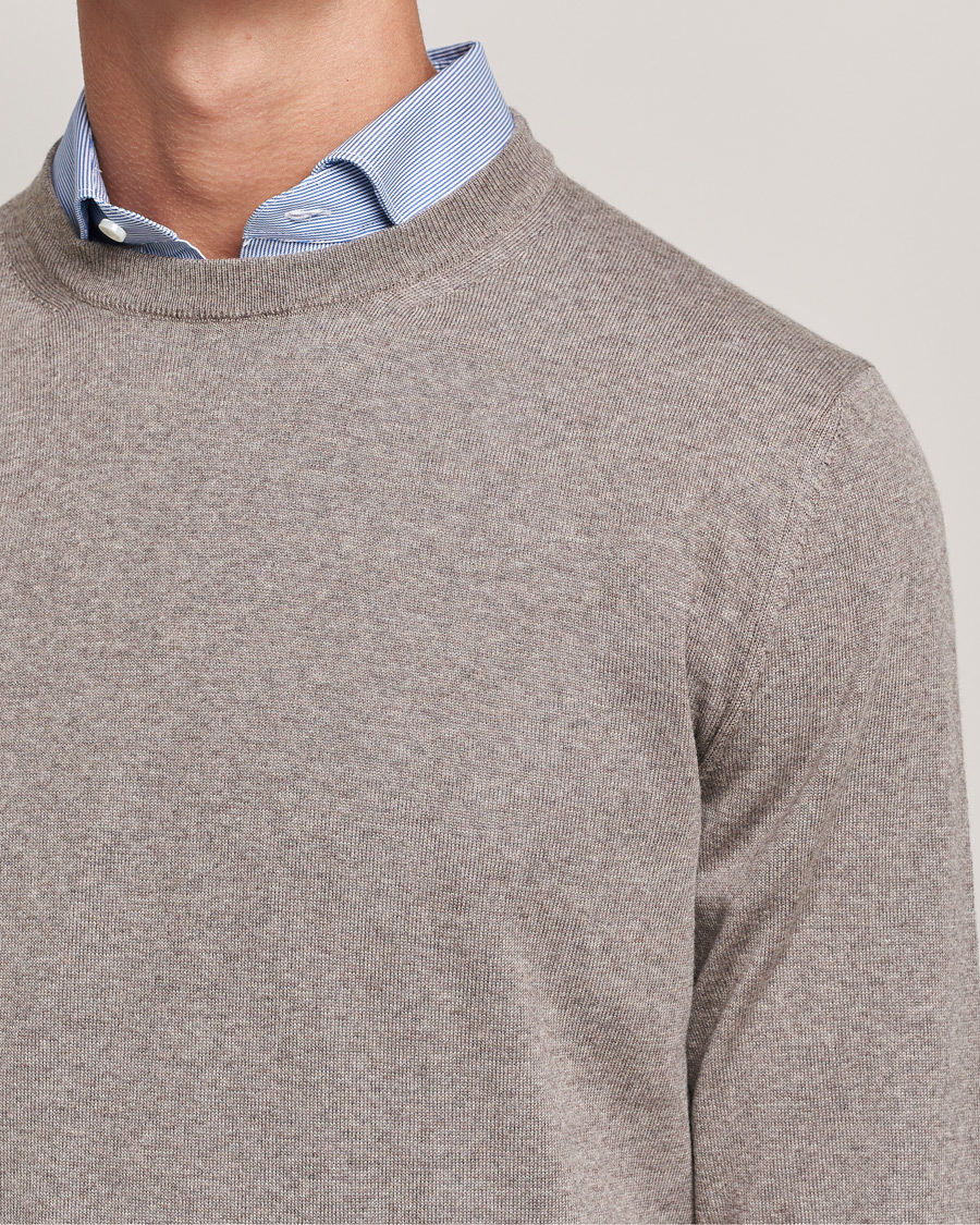 Mies | Puserot | Canali | Merino Wool Crew Neck Taupe