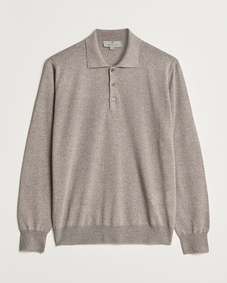 Mies | Puserot | Canali | Merino Wool Knitted Polo Taupe