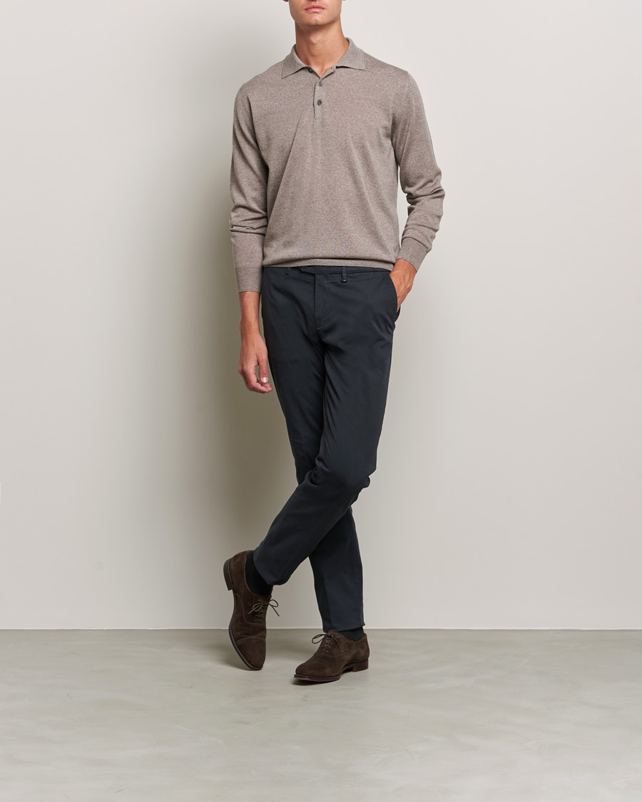 Mies | Puserot | Canali | Merino Wool Knitted Polo Taupe