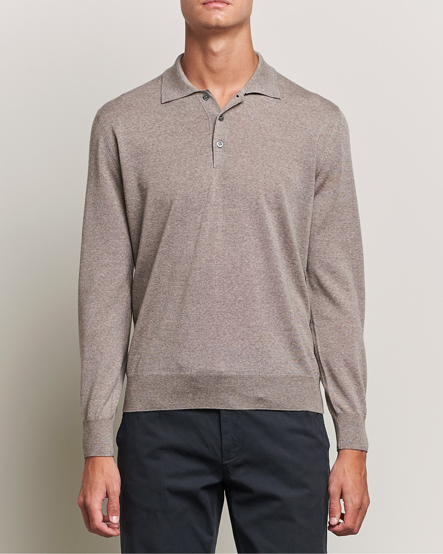 Mies |  | Canali | Merino Wool Knitted Polo Taupe