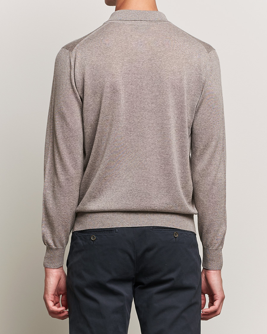 Mies | Puserot | Canali | Merino Wool Knitted Polo Taupe