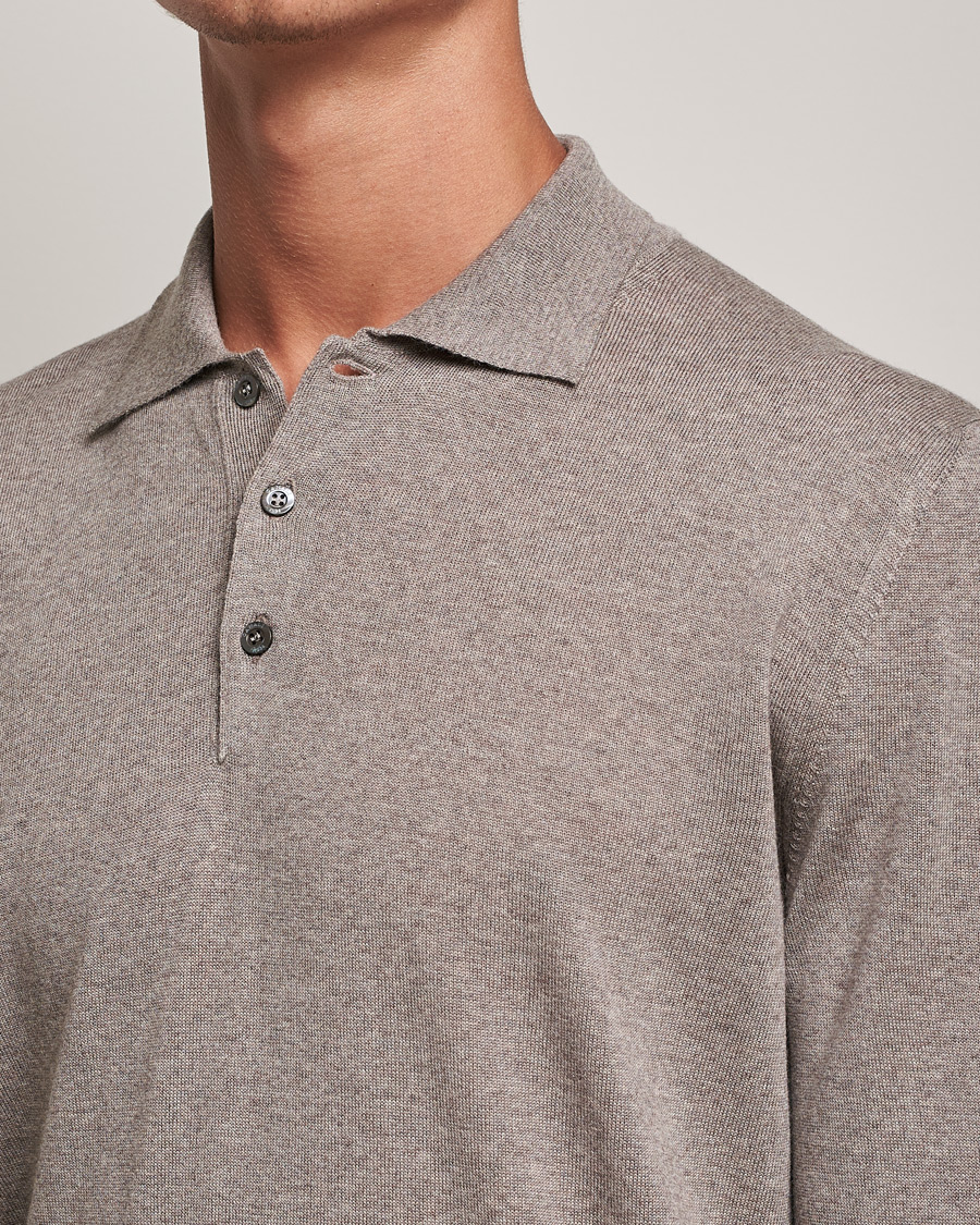 Mies | Puserot | Canali | Merino Wool Knitted Polo Taupe
