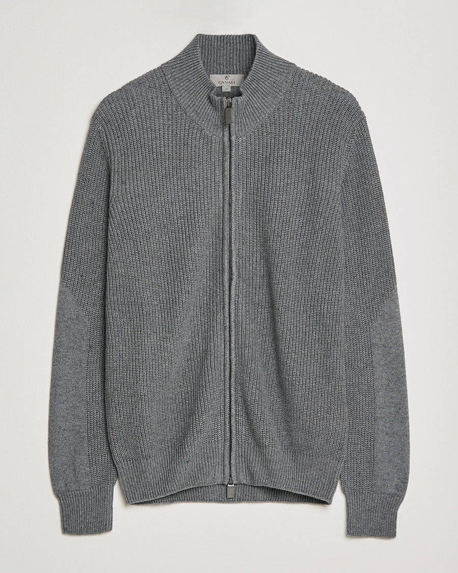 Mies | Puserot | Canali | Cotton/Cashmere Full Zip Light Grey