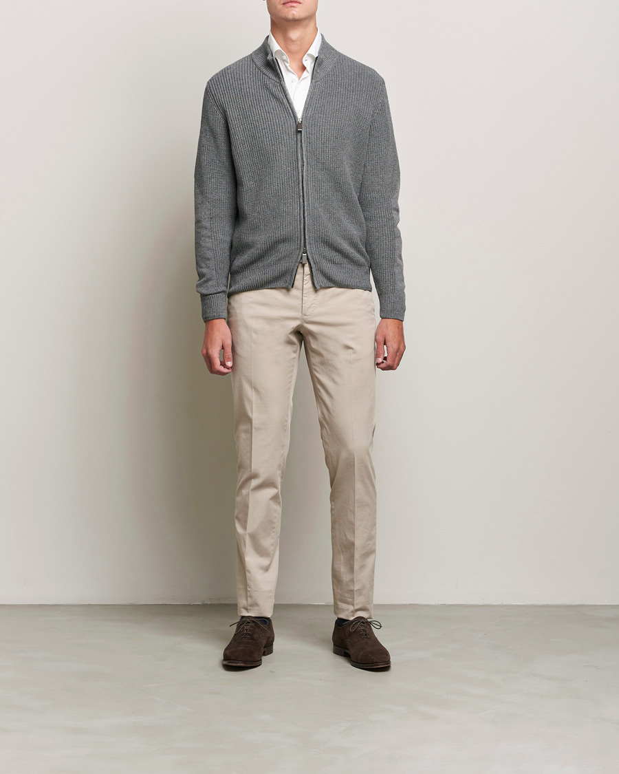 Mies | Puserot | Canali | Cotton/Cashmere Full Zip Light Grey
