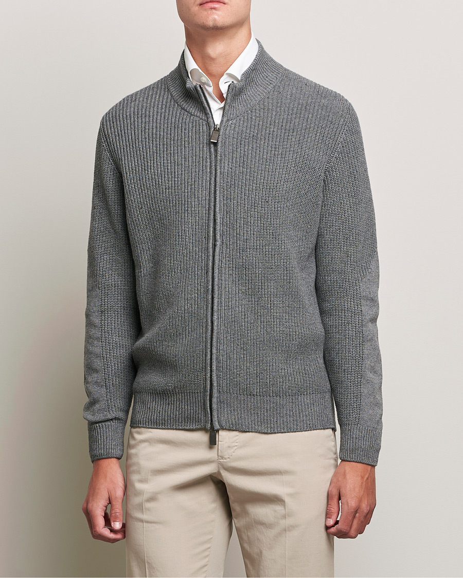 Mies | Puserot | Canali | Cotton/Cashmere Full Zip Light Grey