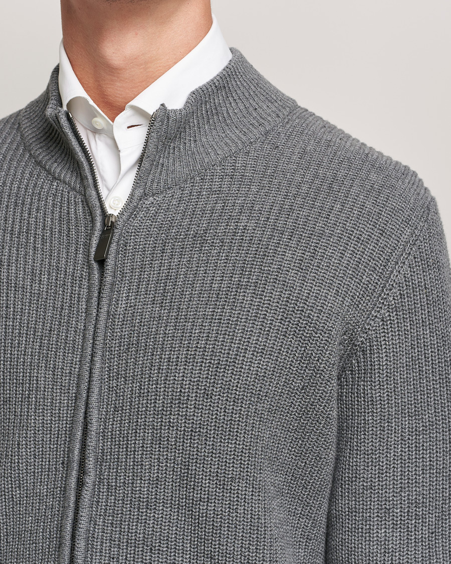 Mies | Puserot | Canali | Cotton/Cashmere Full Zip Light Grey