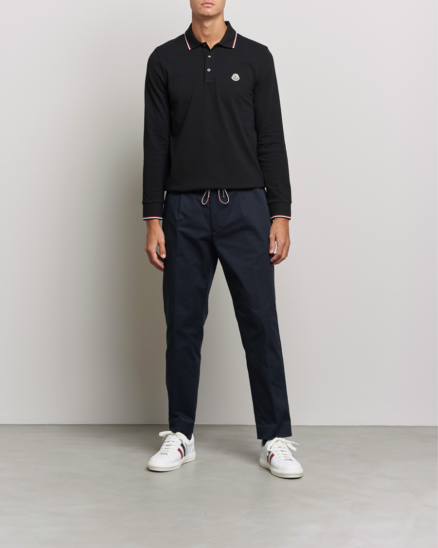 Mies | Puserot | Moncler | Contrast Rib Long Sleeve Polo Black