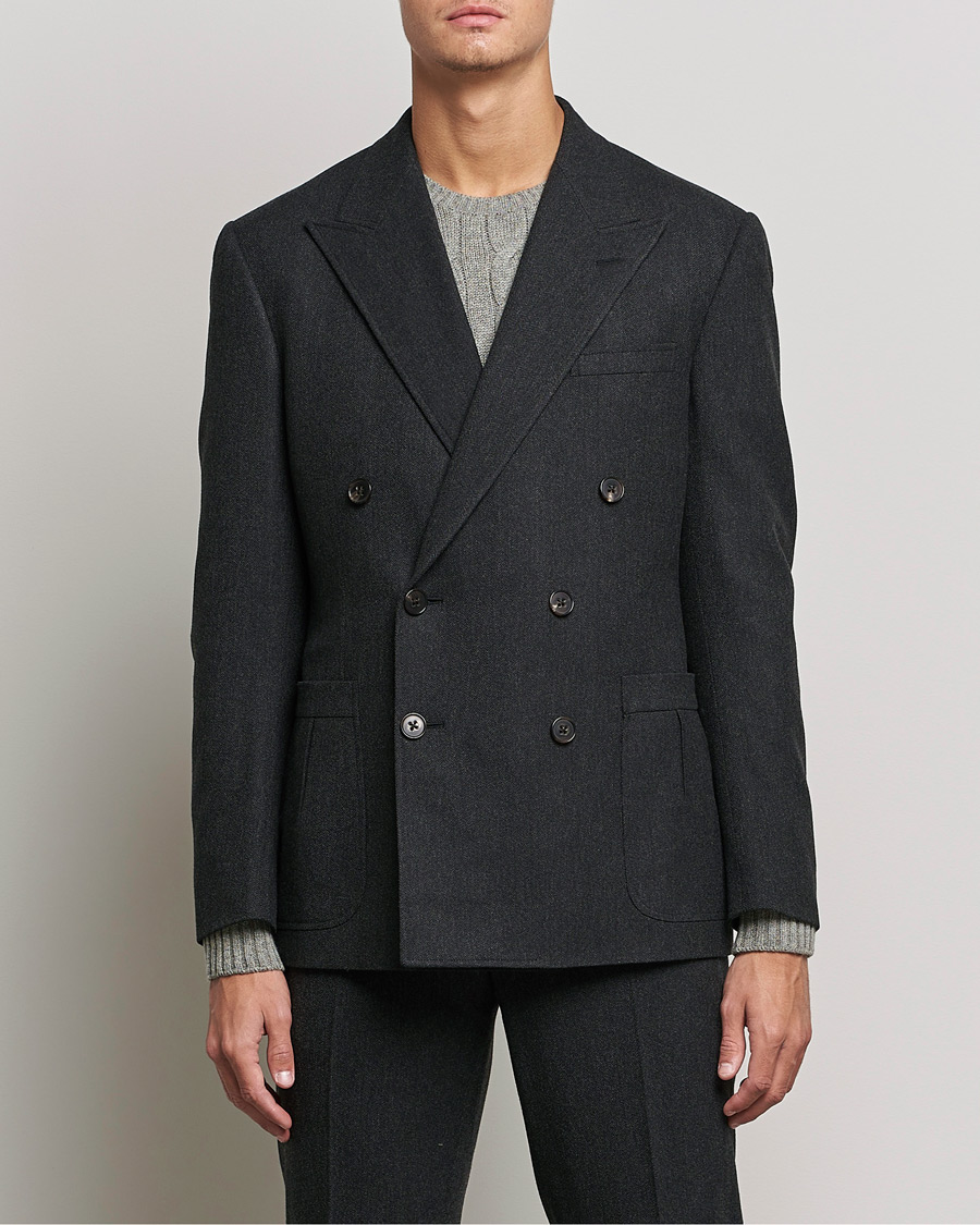 Mies | Pikkutakit | Ralph Lauren Purple Label | Double Breasted Flannel Sportcoat Dark Grey