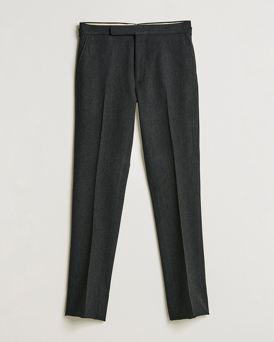 Mies | Housut | Ralph Lauren Purple Label | Flat Front Flannel Trousers Dark Grey