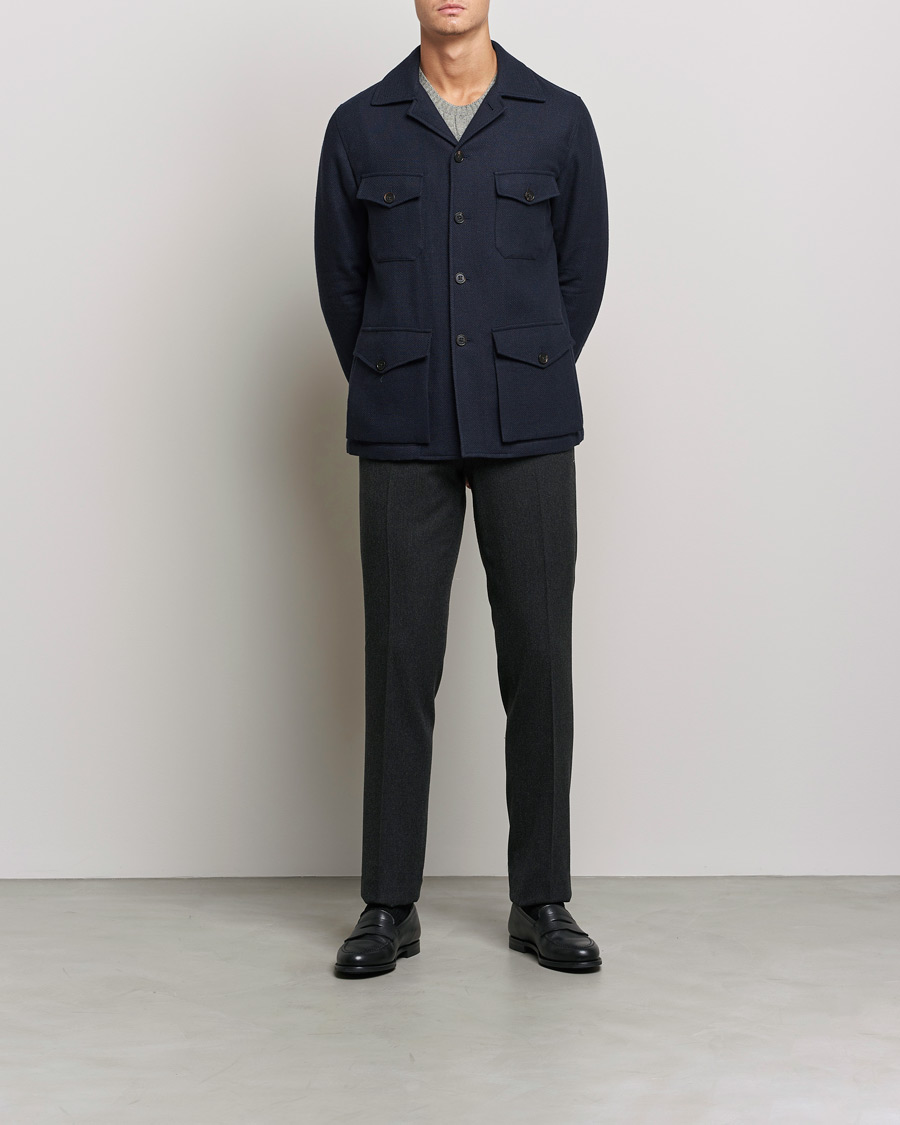 Mies | Housut | Ralph Lauren Purple Label | Flat Front Flannel Trousers Dark Grey