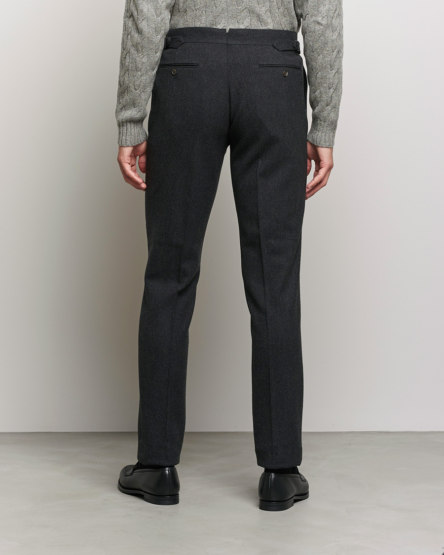 Mies | Housut | Ralph Lauren Purple Label | Flat Front Flannel Trousers Dark Grey