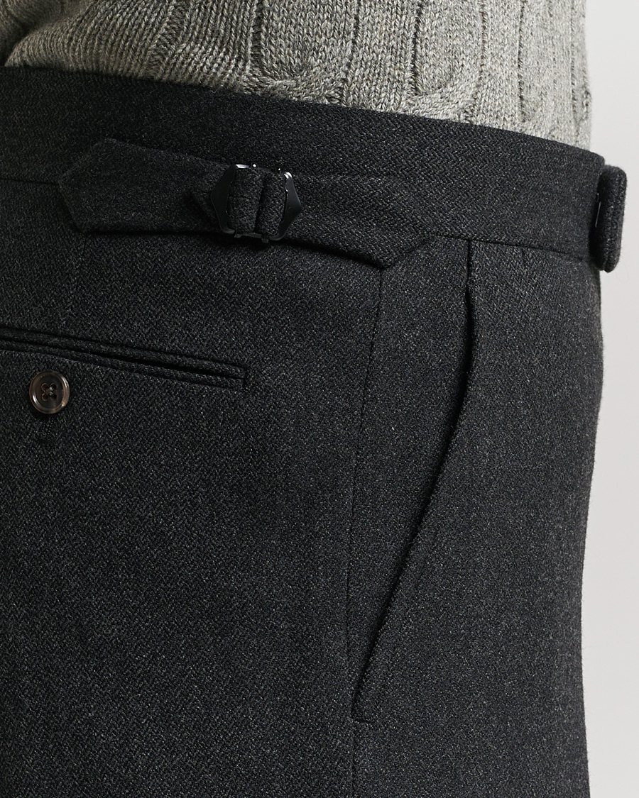 Mies | Housut | Ralph Lauren Purple Label | Flat Front Flannel Trousers Dark Grey