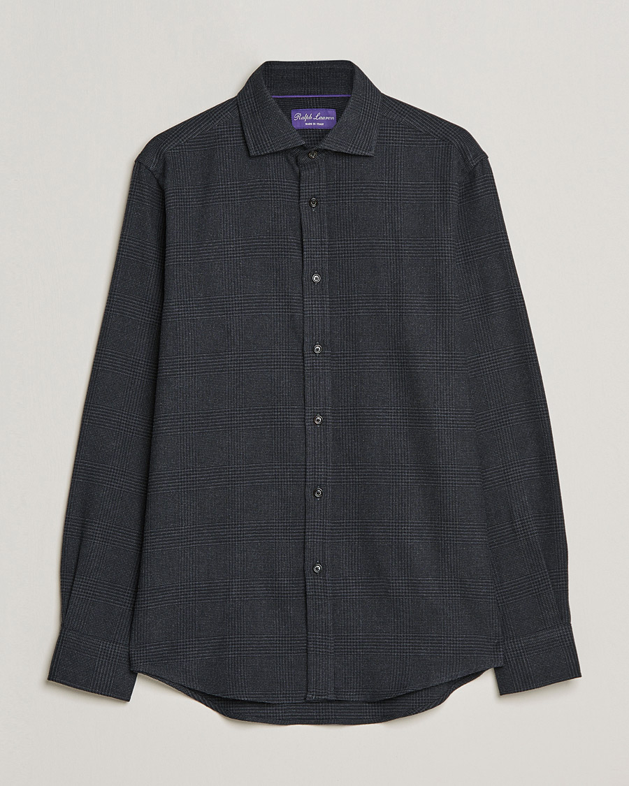 Mies | Kauluspaidat | Ralph Lauren Purple Label | Flannel Sport Shirt Dark Grey