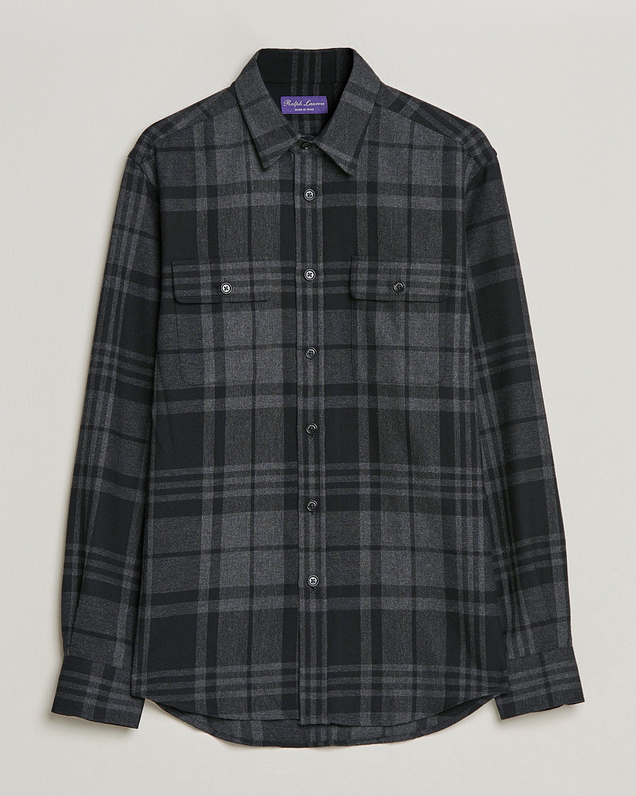 Mies | Kauluspaidat | Ralph Lauren Purple Label | Glencheck Wool Overshirt Dark Grey