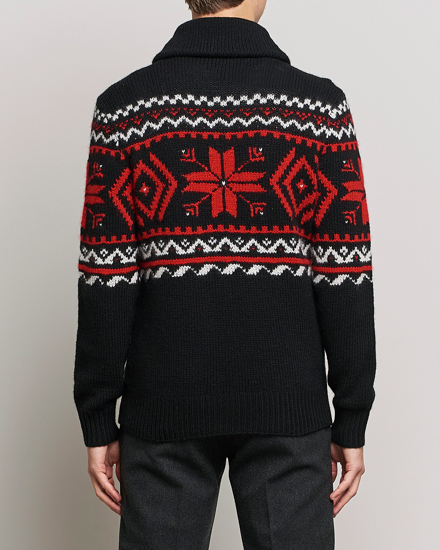 Mies | Puserot | Ralph Lauren Purple Label | Cashmere Jacquard Shawl Sweater Black/Red