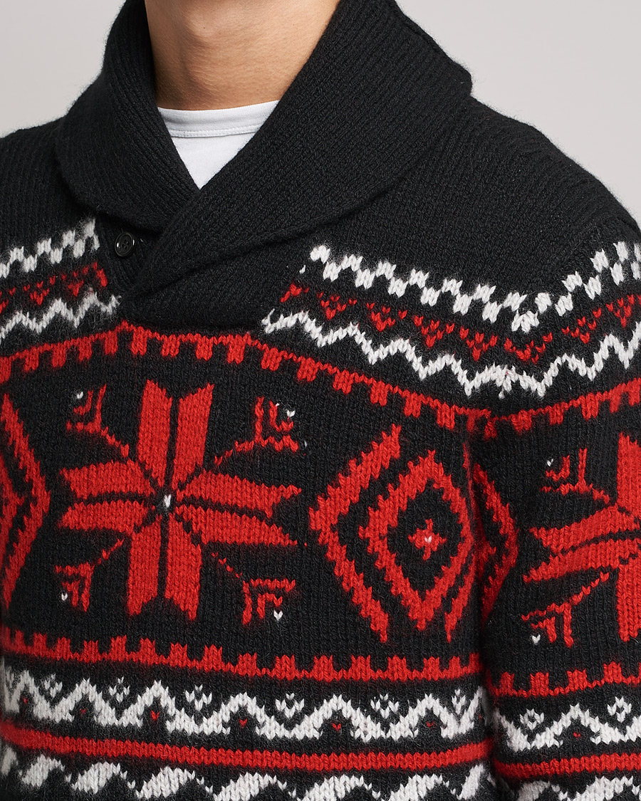 Mies | Puserot | Ralph Lauren Purple Label | Cashmere Jacquard Shawl Sweater Black/Red