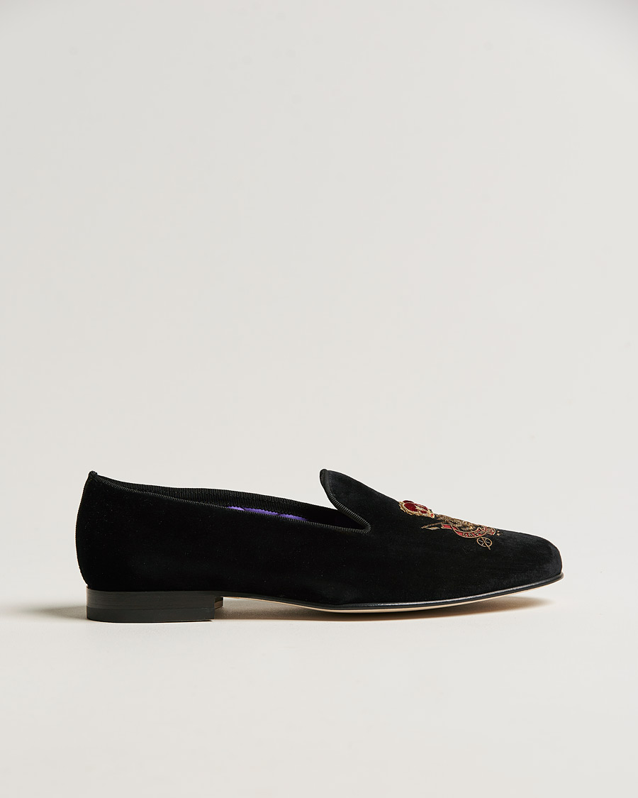Mies | Ralph Lauren Purple Label Velvet Embroidered Slippers Black | Ralph Lauren Purple Label | Velvet Embroidered Slippers Black