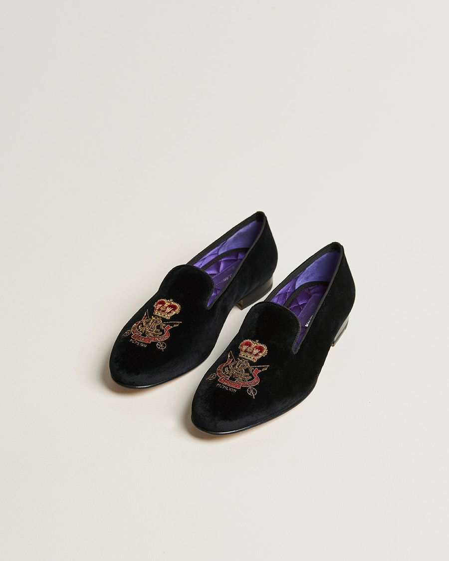 Mies | Ralph Lauren Purple Label Velvet Embroidered Slippers Black | Ralph Lauren Purple Label | Velvet Embroidered Slippers Black
