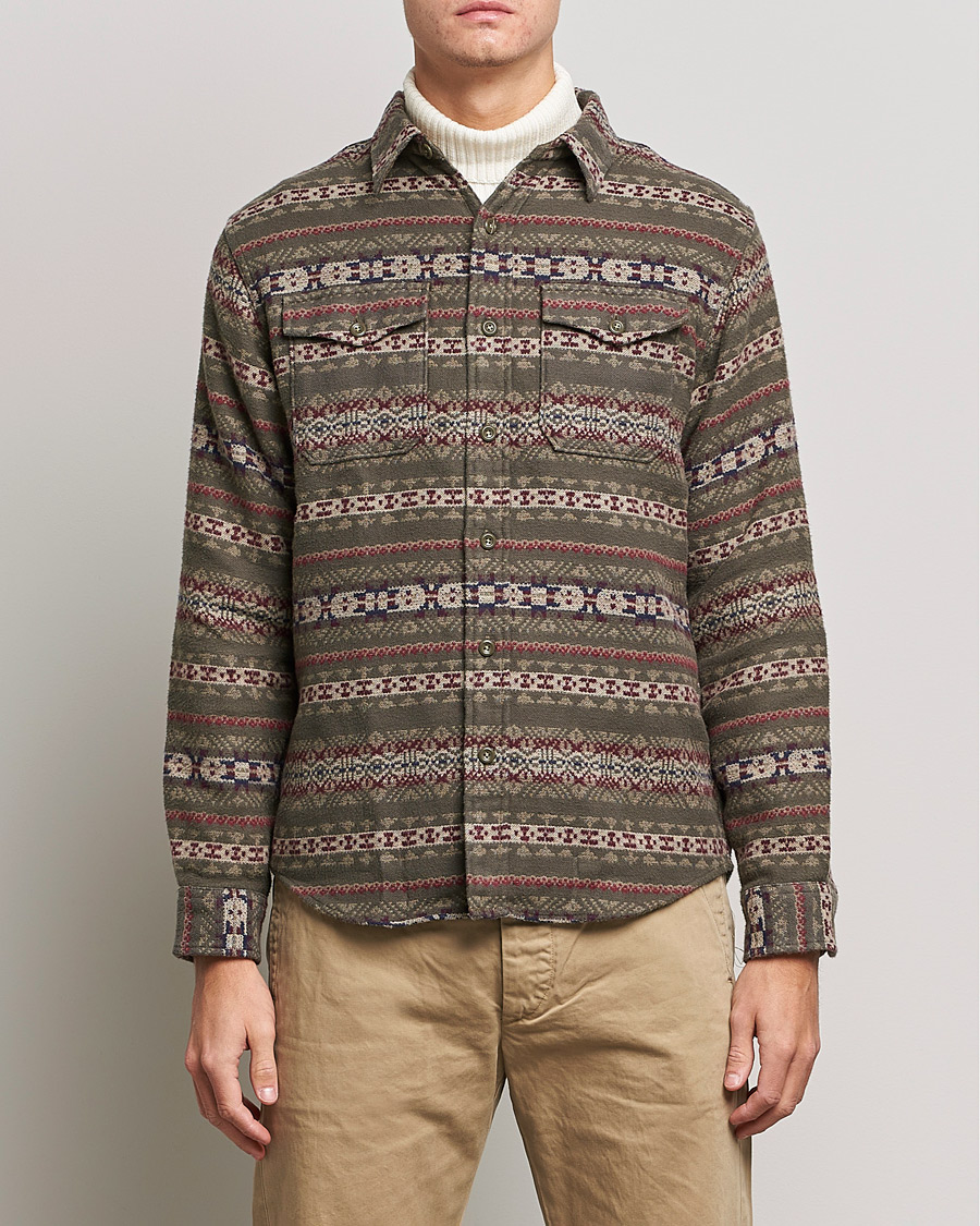 Mies | Kauluspaidat | RRL | Melton Brushed Jacquard Overshirt Olive