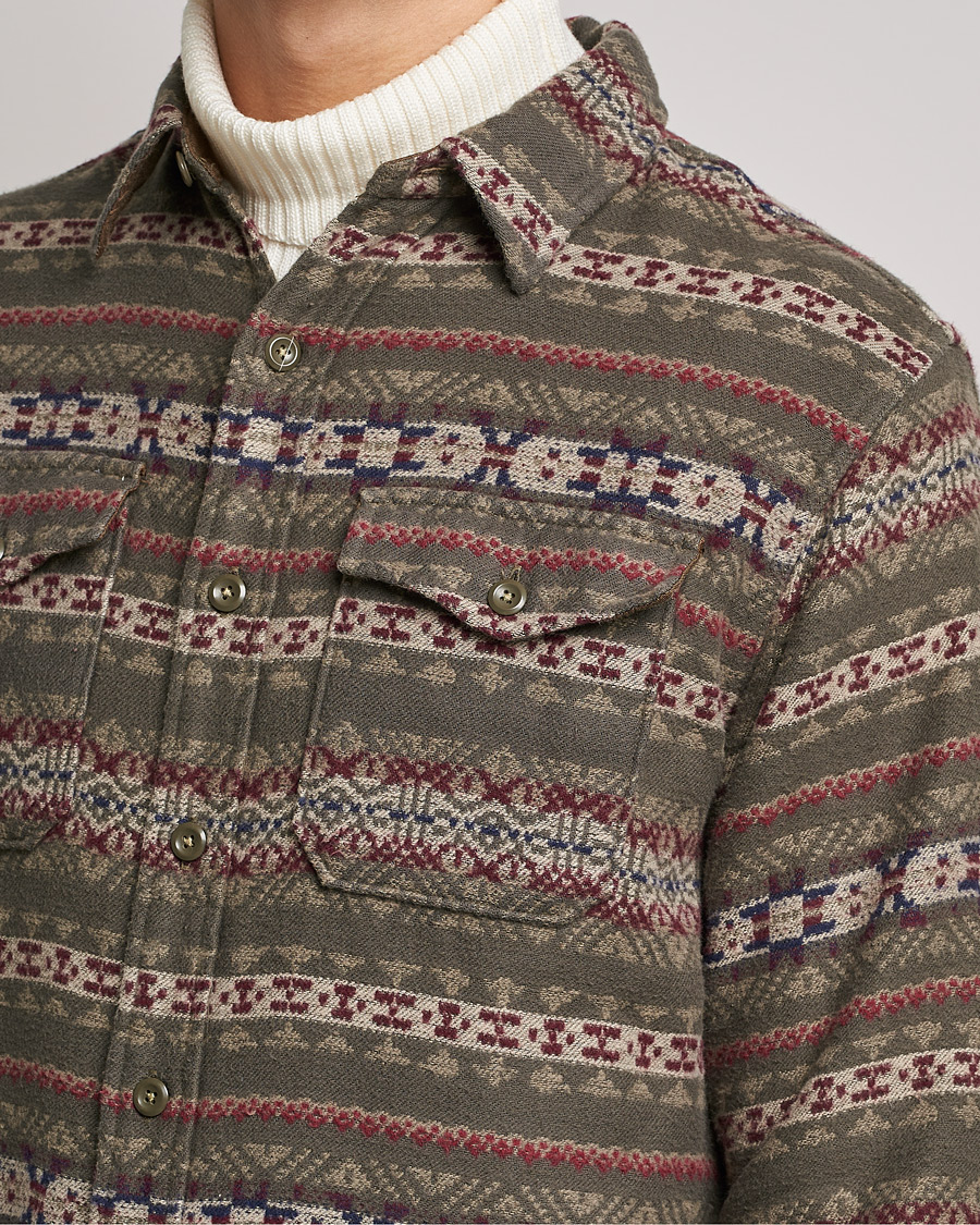 Mies | Kauluspaidat | RRL | Melton Brushed Jacquard Overshirt Olive