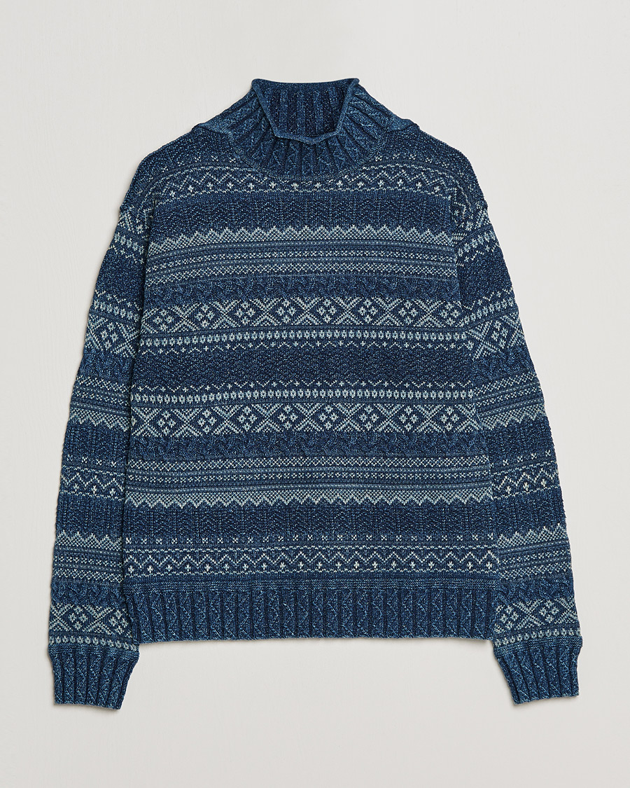 Mies | Puserot | RRL | Mock Neck Sweater Blue Indigo