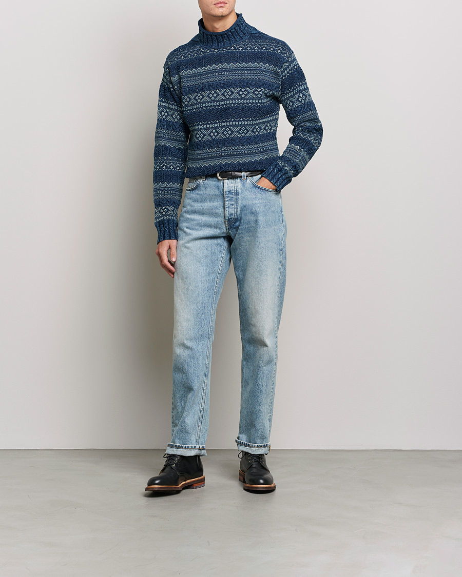 Mies | Puserot | RRL | Mock Neck Sweater Blue Indigo