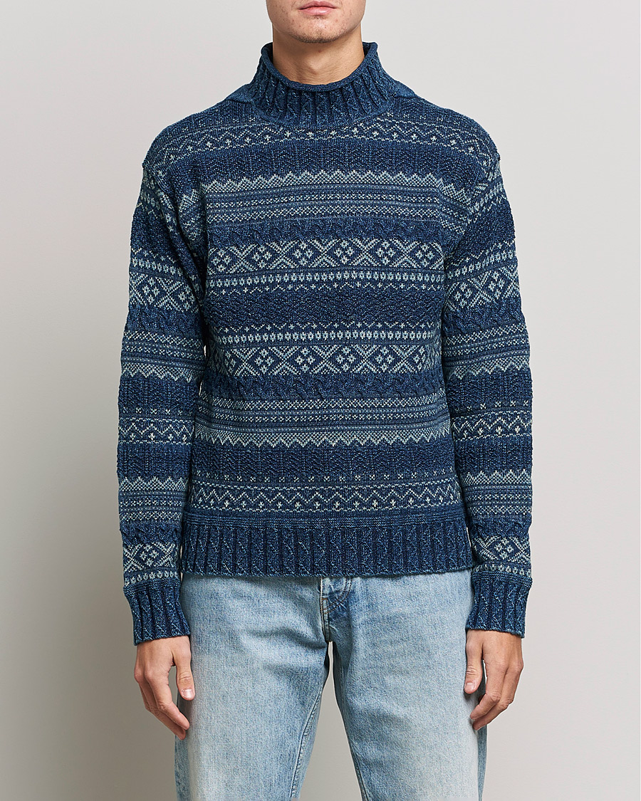 Mies | Puserot | RRL | Mock Neck Sweater Blue Indigo