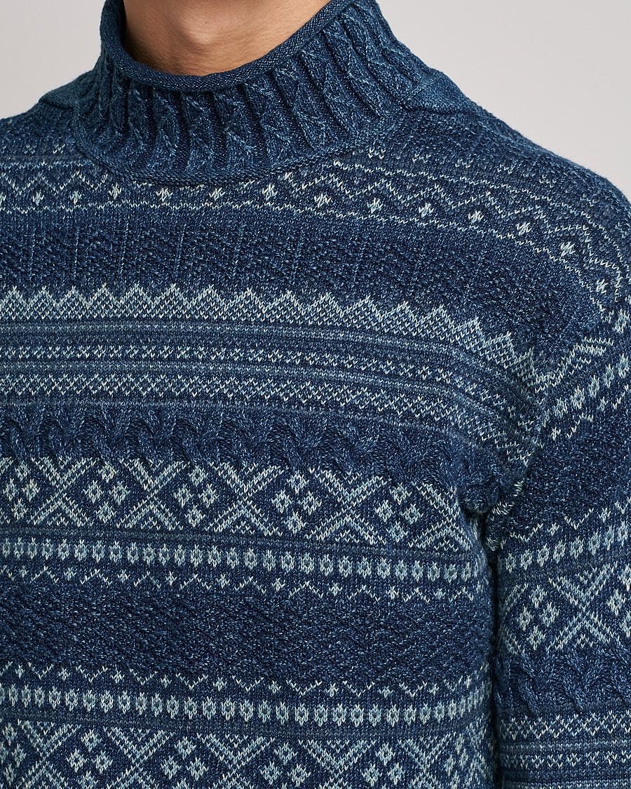 Mies | Puserot | RRL | Mock Neck Sweater Blue Indigo