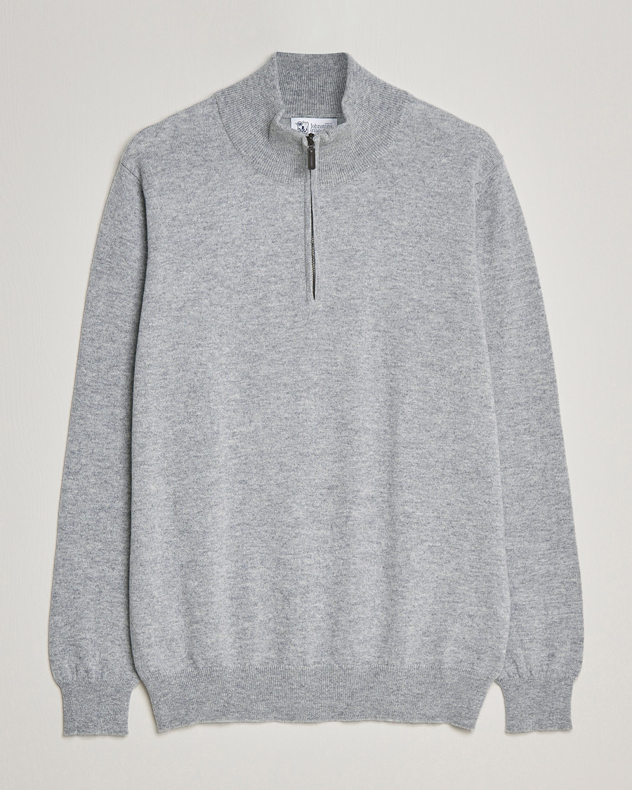 Mies | Puserot | Johnstons of Elgin | 2-Ply Cashmer Half Zip Silver
