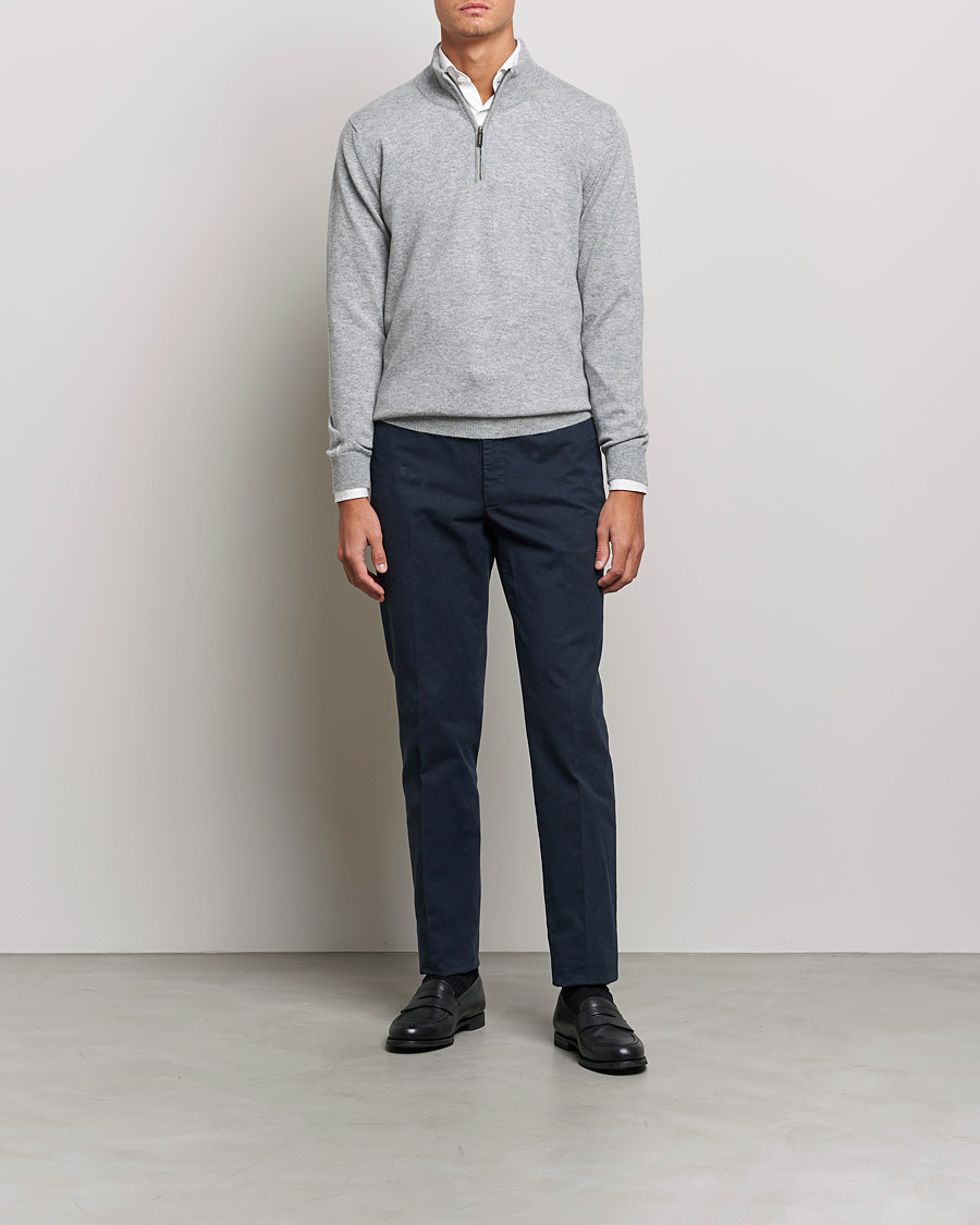 Mies | Puserot | Johnstons of Elgin | 2-Ply Cashmer Half Zip Silver