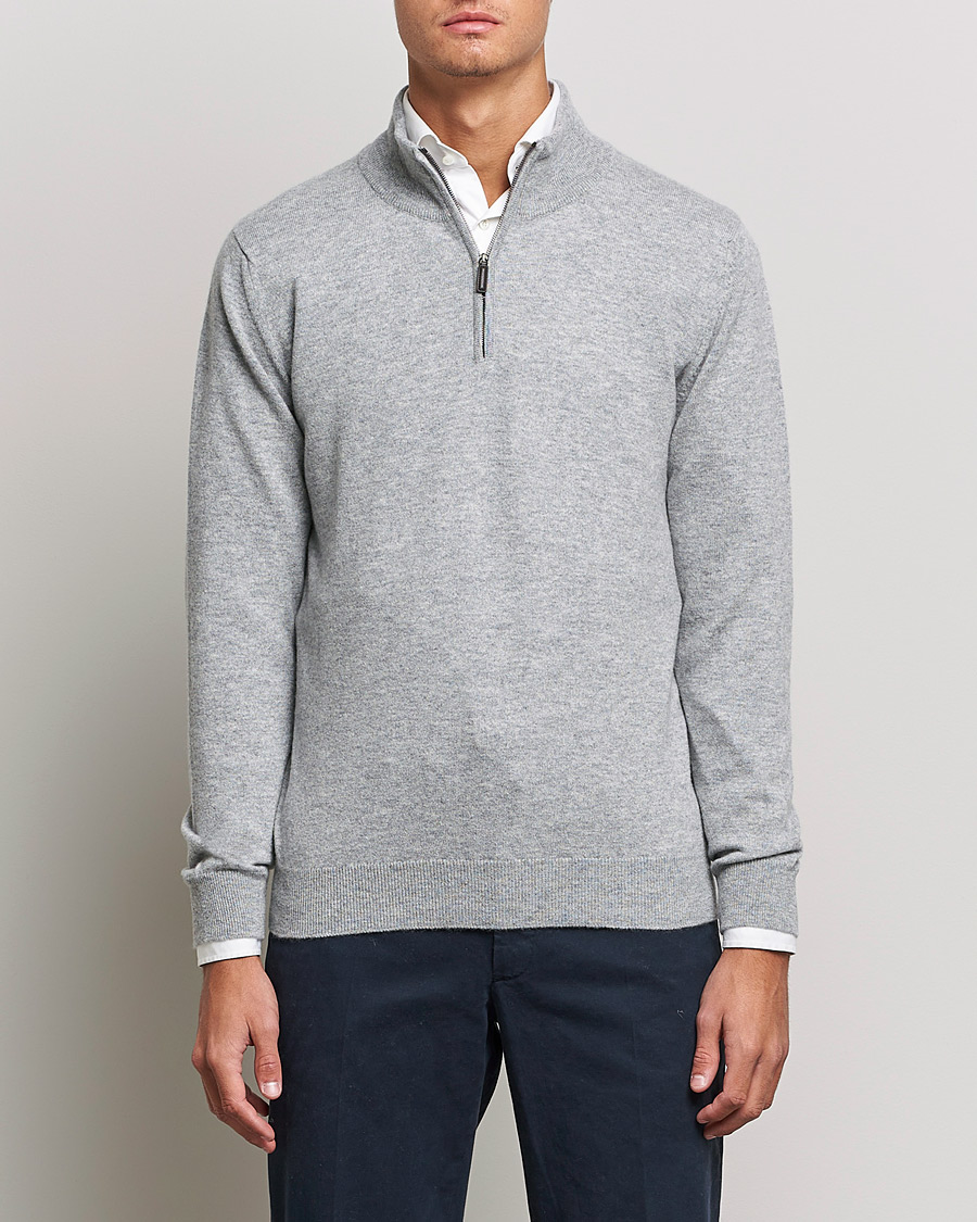 Mies | Puserot | Johnstons of Elgin | 2-Ply Cashmer Half Zip Silver