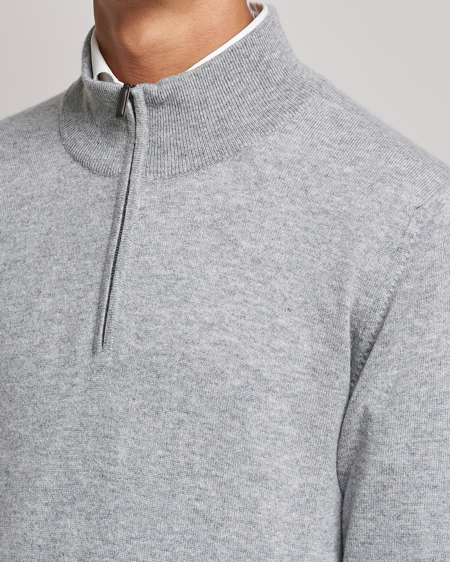 Mies | Puserot | Johnstons of Elgin | 2-Ply Cashmer Half Zip Silver