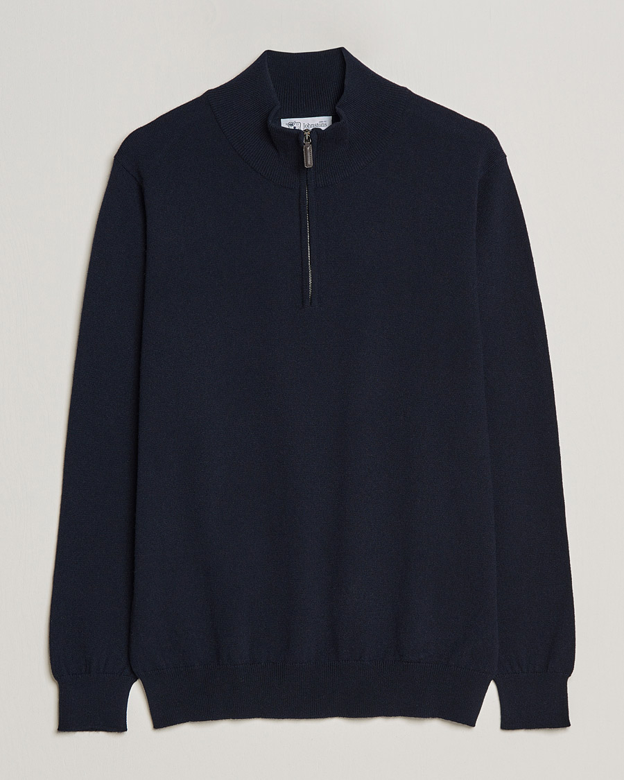 Mies | Puserot | Johnstons of Elgin | 2-Ply Cashmer Half Zip Dark Navy