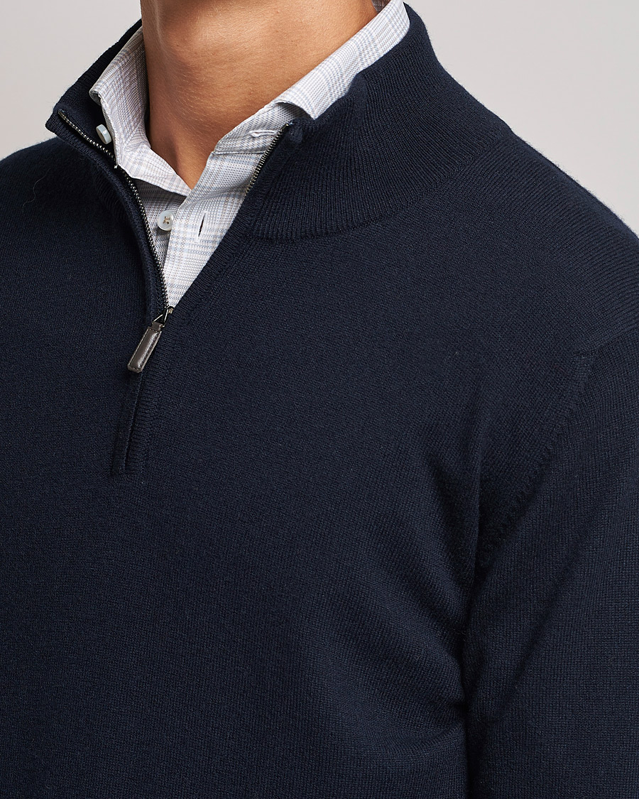 Mies | Puserot | Johnstons of Elgin | 2-Ply Cashmer Half Zip Dark Navy