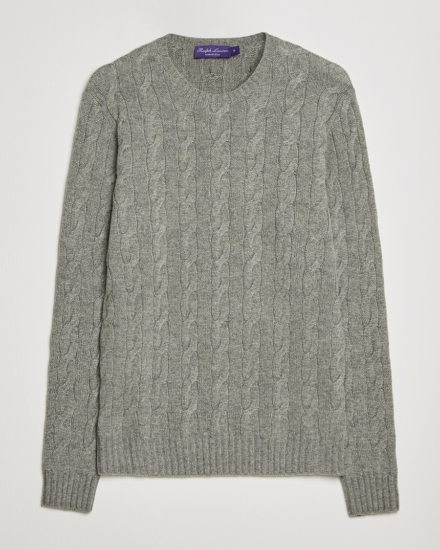 Mies | Puserot | Ralph Lauren Purple Label | Cashmere Cable Crewneck Light Grey