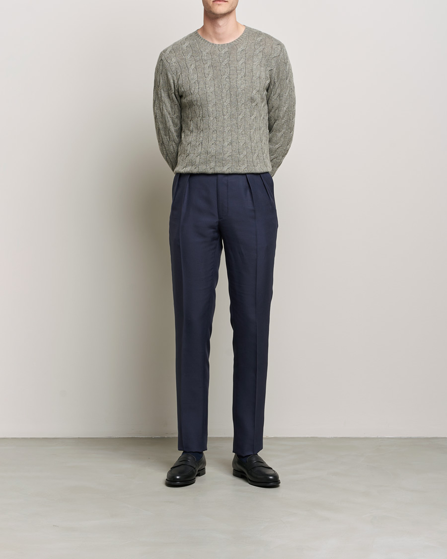Mies | Puserot | Ralph Lauren Purple Label | Cashmere Cable Crewneck Light Grey