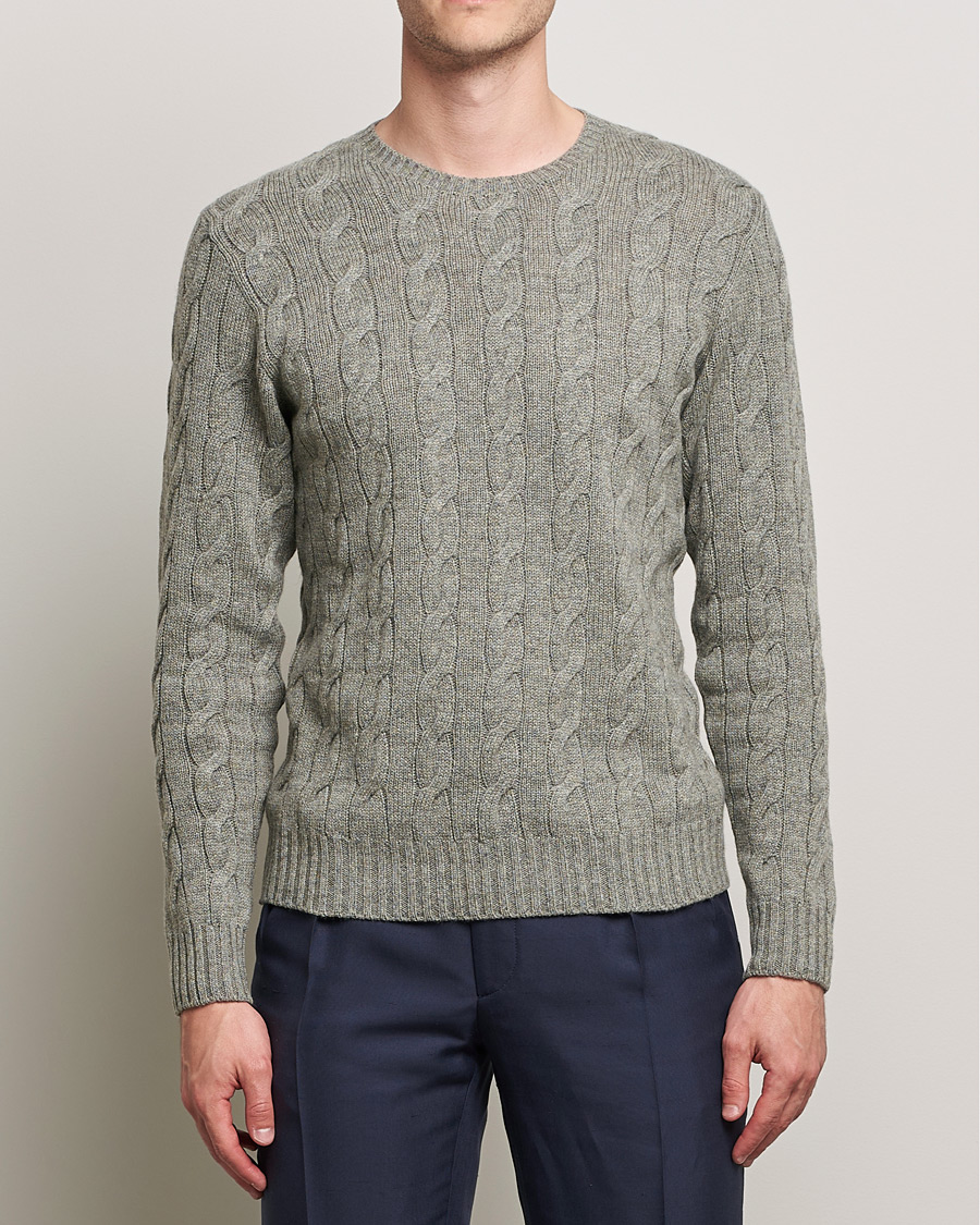 Mies | Puserot | Ralph Lauren Purple Label | Cashmere Cable Crewneck Light Grey