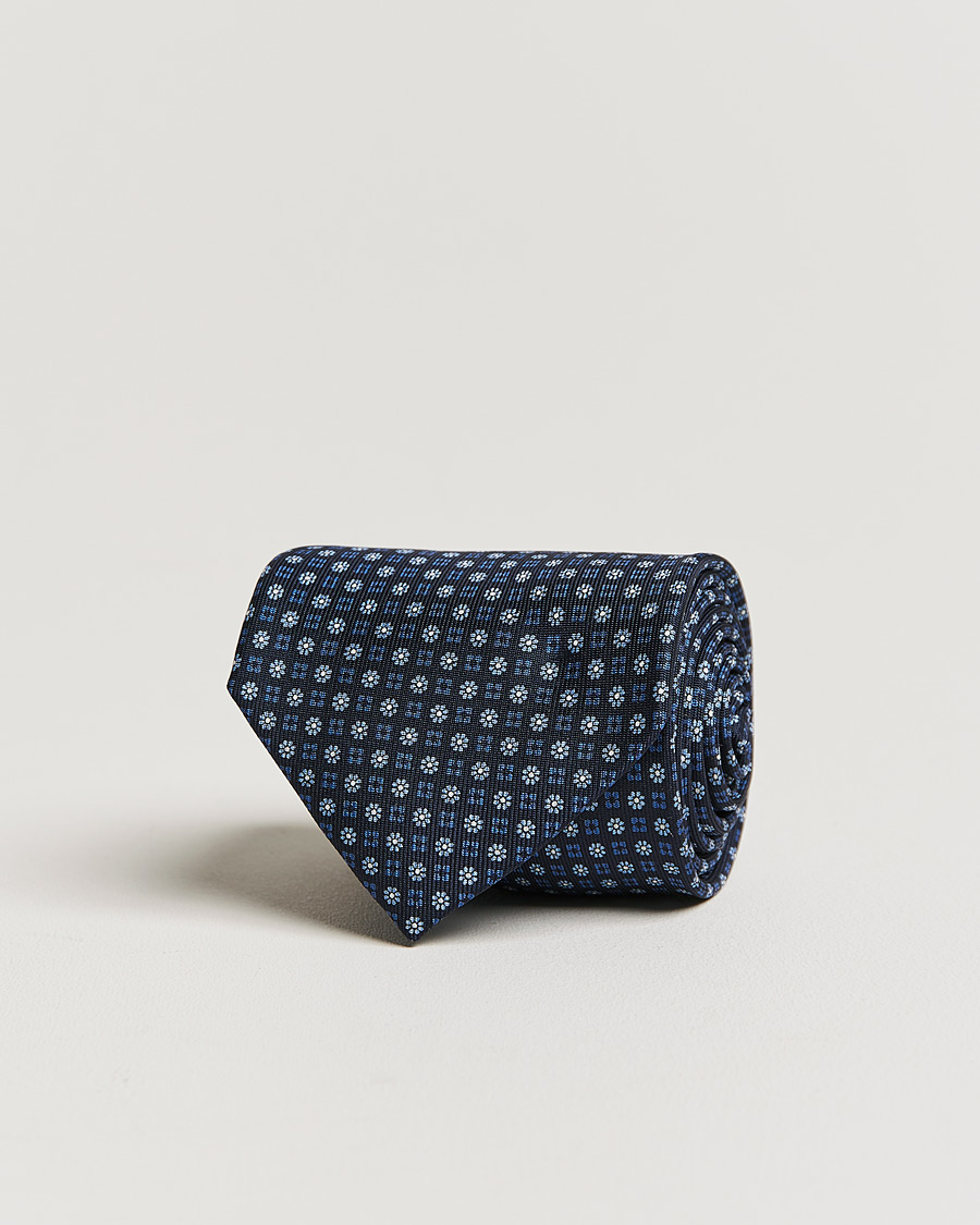 Miehet |  | E. Marinella | 3-Fold Micro Pattern Silk Tie Navy