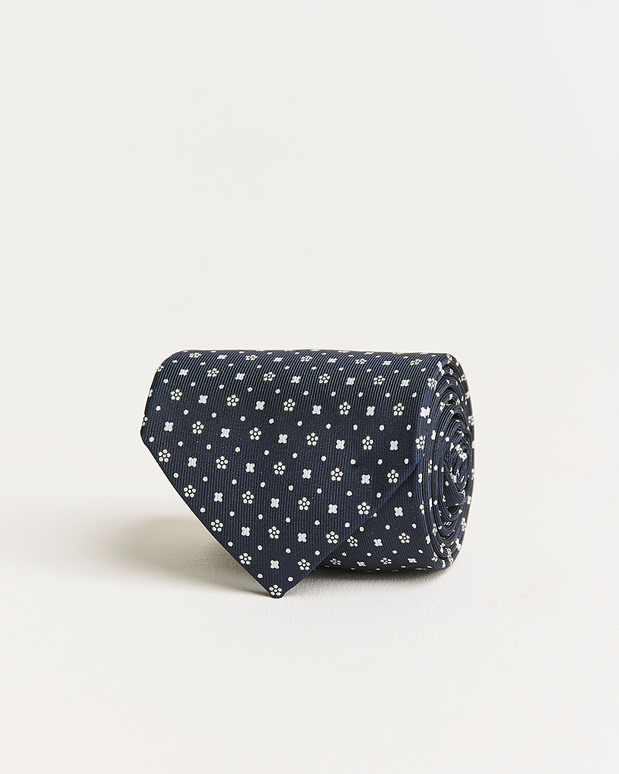 Mies | E. Marinella 3-Fold Flower Pattern Silk Tie Navy | E. Marinella | 3-Fold Flower Pattern Silk Tie Navy