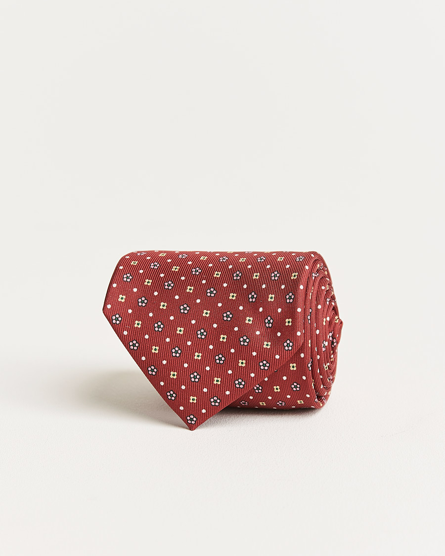 Miehet |  | E. Marinella | 3-Fold Flower Pattern Silk Tie Red