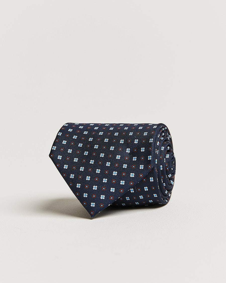 Mies | E. Marinella 3-Fold Micro Dot Silk Tie Navy | E. Marinella | 3-Fold Micro Dot Silk Tie Navy